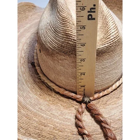 Western Express Cowboy Hat Authentic Mexico Tan Straw Leather Braided Med Men's - Picture 11 of 11
